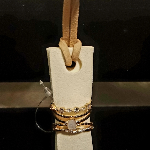 Gold and White Stone Ring Set - Picture 1 of 6